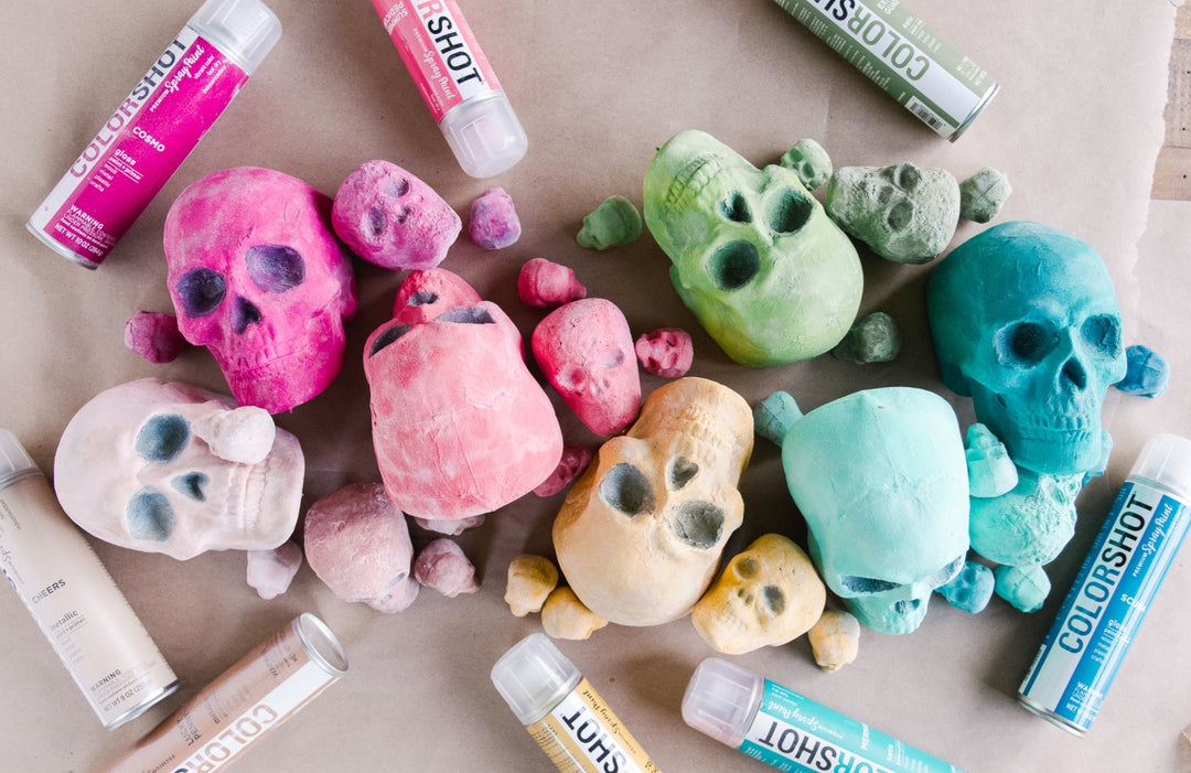 Colorful Skulls with DIY Flocking Powder and Spray Paint