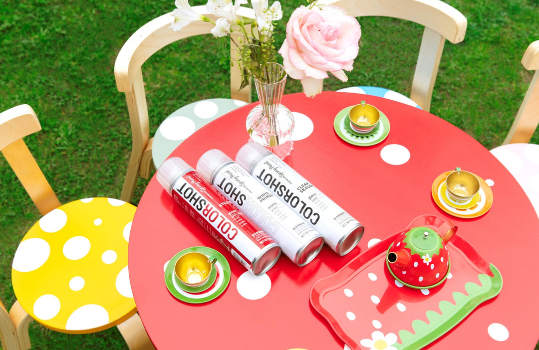 DIY Enchanted Garden Idea: Spray Painted Mushroom Table Set